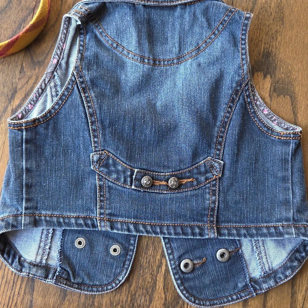 Set Bundle 3 Esprit Medium Washed Denim Vest Floral Lining Plaid Skirt, Headband